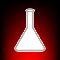 Conical Flask sign. Postage stamp or old photo style on red-black gradient background.