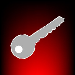 Key sign illustration. Postage stamp or old photo style on red-black gradient background.