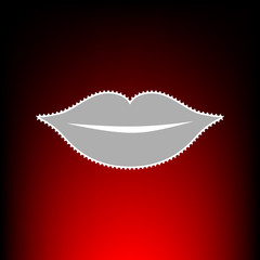 Lips sign illustration. Postage stamp or old photo style on red-black gradient background.