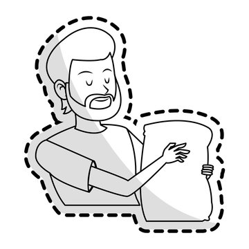 happy bearded man carrying bag icon image vector illustration design 