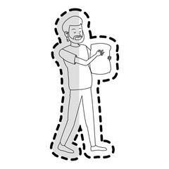 happy bearded man carrying bag icon image vector illustration design 