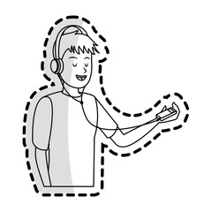 happy young  man listening to music with headphones  icon image vector illustration design 