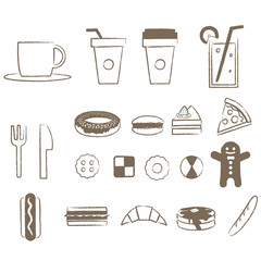 やさしい線画　カフェとパンとスイーツ