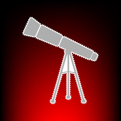 Telescope simple sign. Postage stamp or old photo style on red-black gradient background.