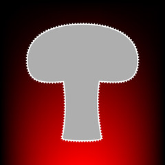 Mushroom simple sign. Postage stamp or old photo style on red-black gradient background.
