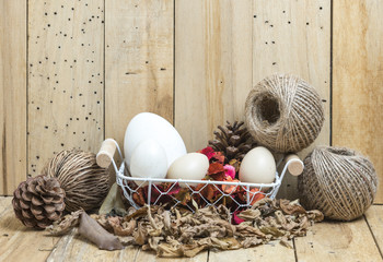 Easter eggs on wooden background