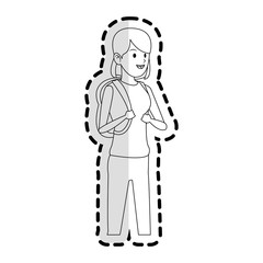 happy pretty young woman with backpack icon image vector illustration design 