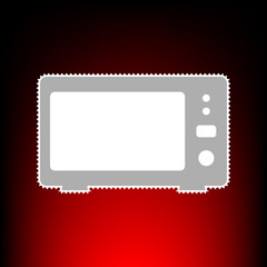 Microwave sign illustration. Postage stamp or old photo style on red-black gradient background.