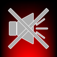 Sound sign illustration with mute mark. Postage stamp or old photo style on red-black gradient background.