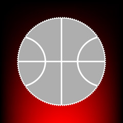Basketball ball sign illustration. Postage stamp or old photo style on red-black gradient background.