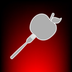 Vegetarian food sign illustration. Postage stamp or old photo style on red-black gradient background.