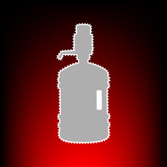 Plastic bottle silhouette with water and siphon. Postage stamp or old photo style on red-black gradient background.