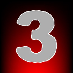 Number 3 sign design template element. Postage stamp or old photo style on red-black gradient background.