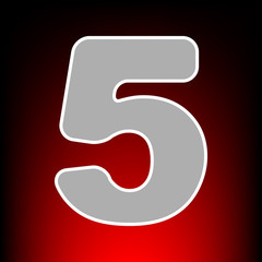 Number 5 sign design template element. Postage stamp or old photo style on red-black gradient background.