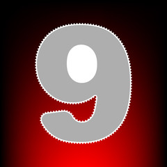 Number 9 sign design template element. Postage stamp or old photo style on red-black gradient background.