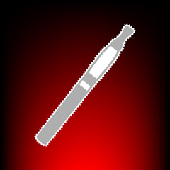 E-cigarette sign. Postage stamp or old photo style on red-black gradient background.