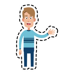 happy handsome blonde man waving hand cartoon icon image vector illustration design 