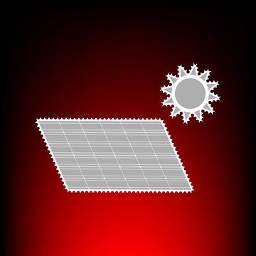 Solar energy panel. Eco trend concept sign. Postage stamp or old photo style on red-black gradient background.