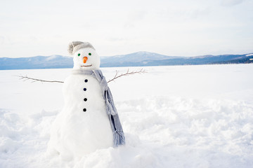 Snowman in a scarf and hat - 141825084