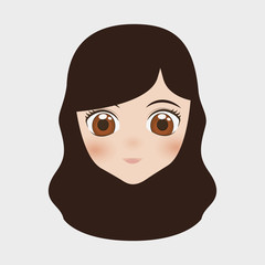 japanese girl face cartoon icon over white background. colorful design. vector illustration
