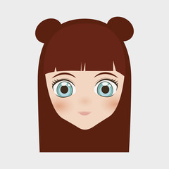 japanese girl face cartoon icon over white background. colorful design. vector illustration