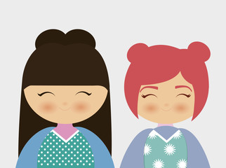 japanese girls cartoon icon over white background. colorful design. vector illustration