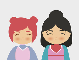 japanese girls cartoon icon over white background. colorful design. vector illustration