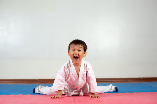 Little boy yells a battle cry