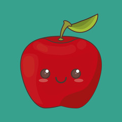 kawaii apple fruit icon over turquoise background. colorful design. vector illustration