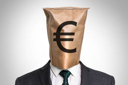 Businessman with a bag on the head - with euro sign