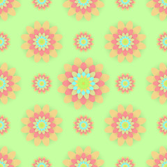 Abstract seamless pattern with colored flowers. Paper flowers background. Vector illustration.