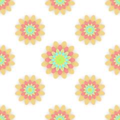 Abstract seamless pattern with colored flowers. Paper flowers background. Vector illustration.