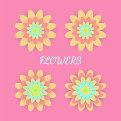 Paper colored flowers set. Vector illustration