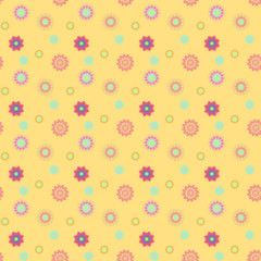 Abstract seamless pattern with colored flowers. Paper flowers background. Vector illustration.