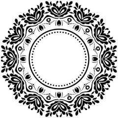 Oriental vector round black pattern with arabesques and floral elements. Traditional classic ornament. Vintage pattern with arabesques