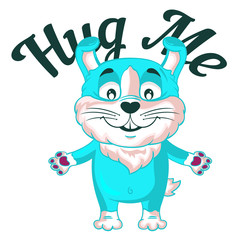 Easter Bunny put his hands to hug. Cartoon character. Vector illustration.