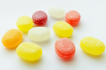Close-up colorful hard candies isolated 