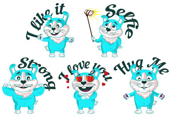 Set of blue easter rabbits. Cartoon character. Vector illustration.