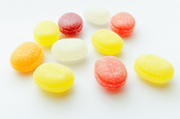 Close-up colorful hard candies isolated 