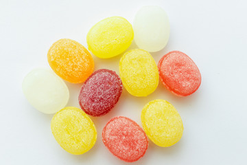 Close-up colorful hard candies isolated 