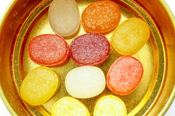 Close-up colorful hard candies isolated 