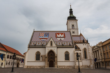 Fototapeta na wymiar A view to Saint Mark church in the upper town of Zagreb, Croatia