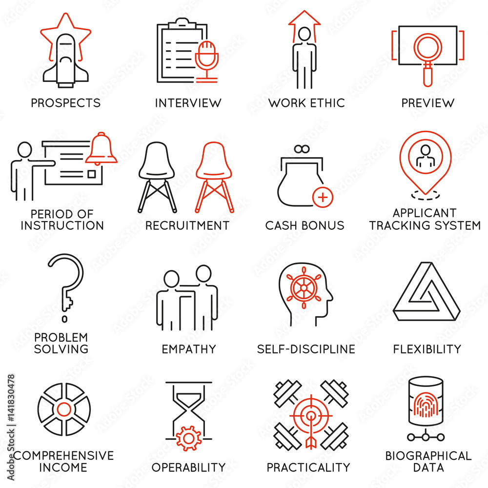 Poster vector set of 16 icons related to business management, strategy, career progress and business proces