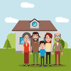 family near house residential vector illustration eps 10
