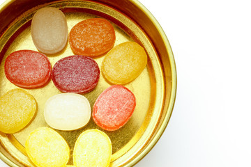 Close-up colorful hard candies isolated 