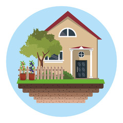 house with fence tree garden vector illustration eps 10