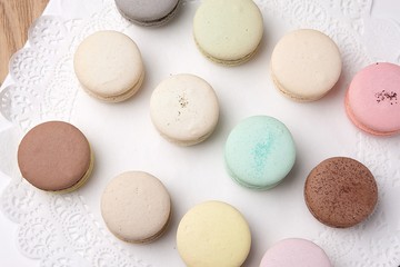 Sweet and colourful french macaroons or Dessert.