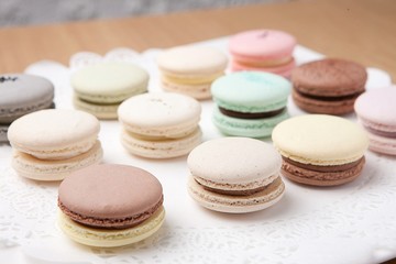 Sweet and colourful french macaroons or Dessert.