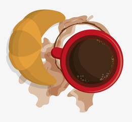 red coffee cup croissant breakfast vector illustration eps 10