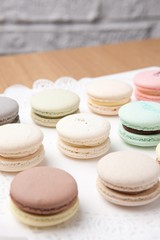 Sweet and colourful french macaroons or Dessert.